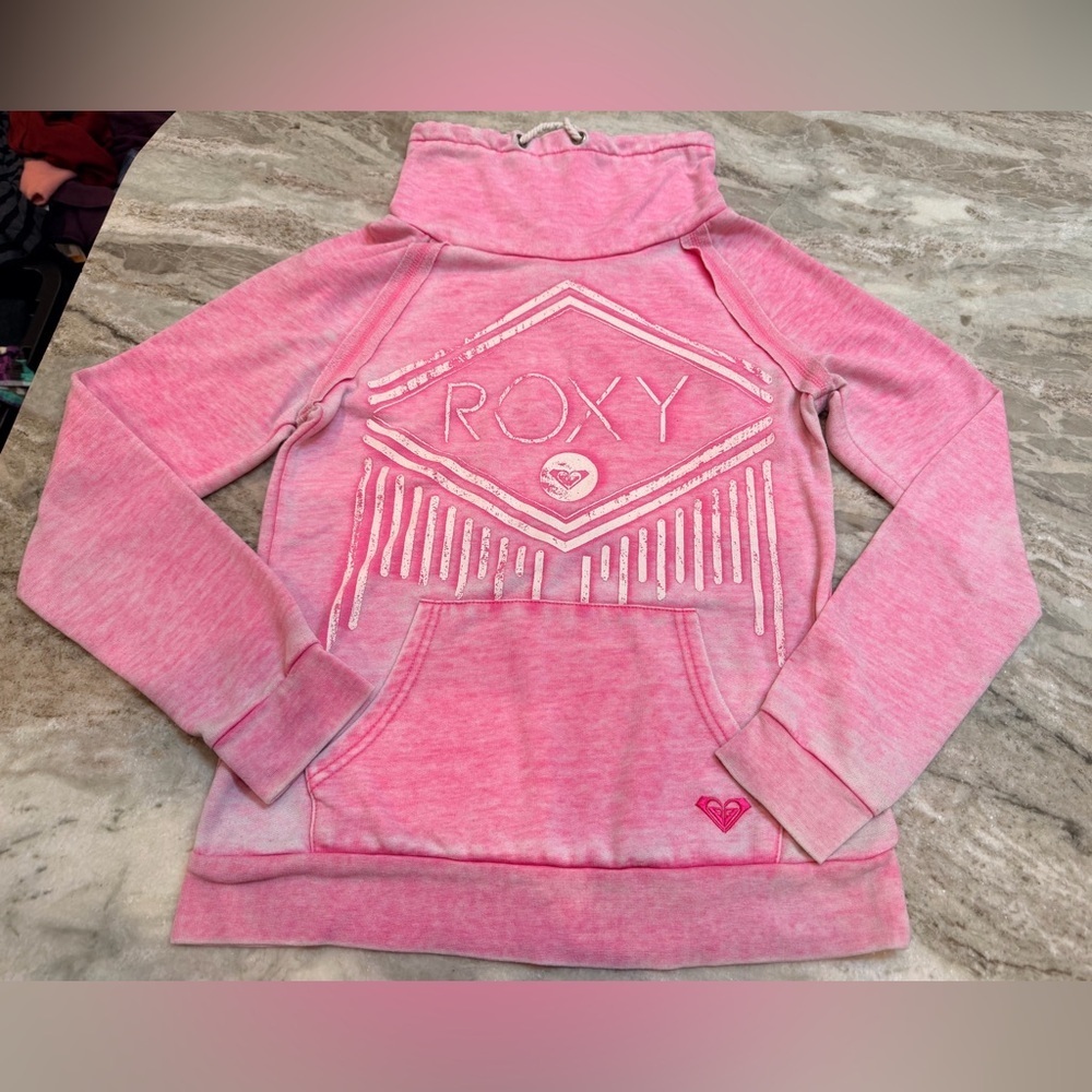 Roxy Pink Ombré Hoodie Pullover Cowl Neck Logo Sweatshirt Size Small